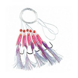 Makrillhäckla Rosa gummi med vita fjädrar