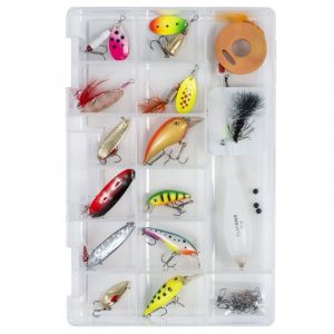 Box med beten och tillbehör - Öring/Regnbåge