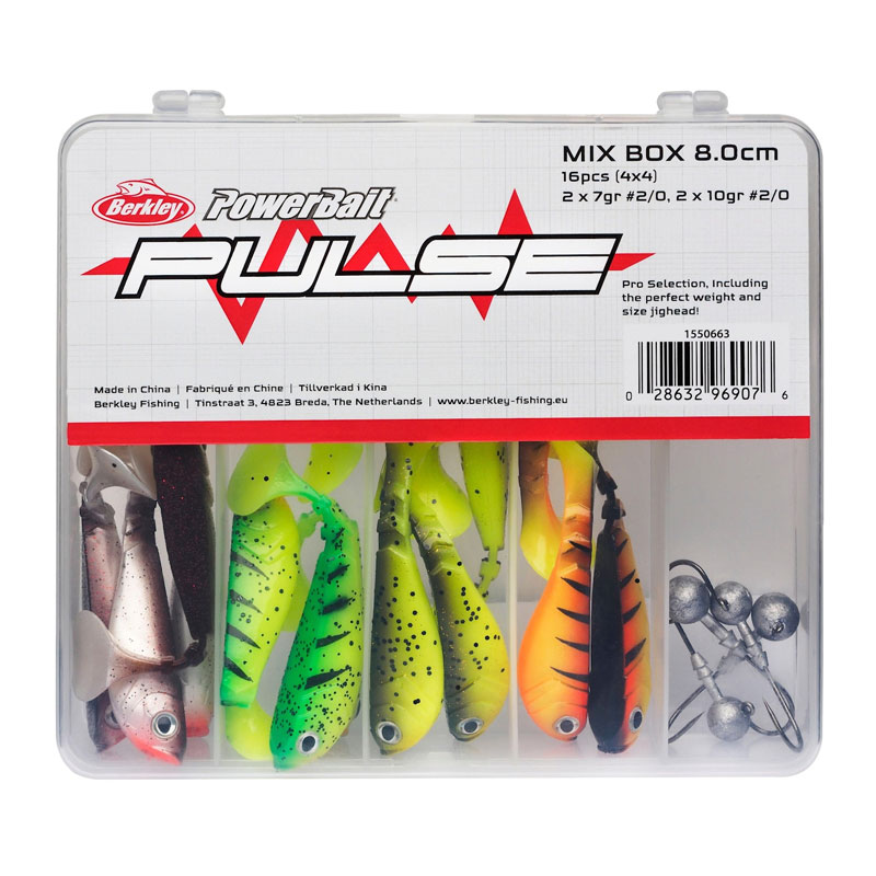 Berkley Pulse Shad Box 8cm inkl jiggskallar (20 delar)